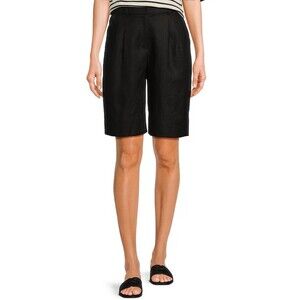 Le' AL.X High Rise Bermuda Trouser Shorts BLACK LONG SHORTS 100% Linen size 12